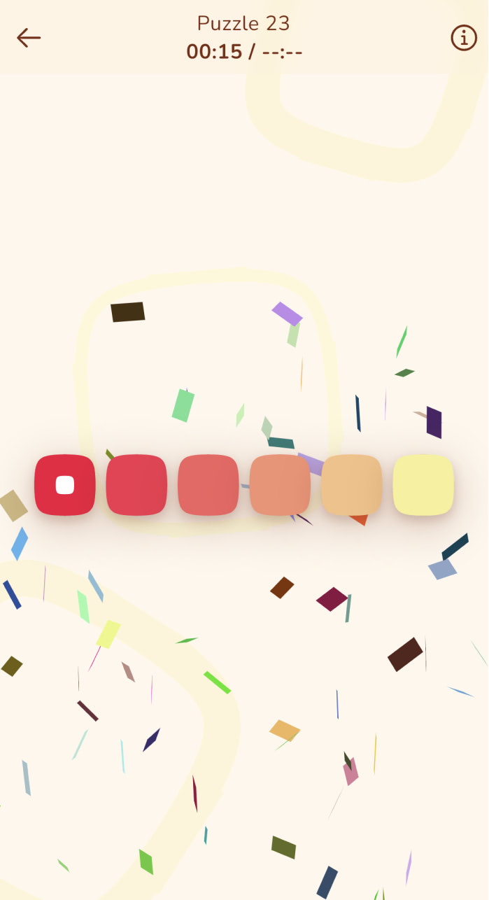 A screenshot of the game where the player has won and all the colors are in their correct arrangement